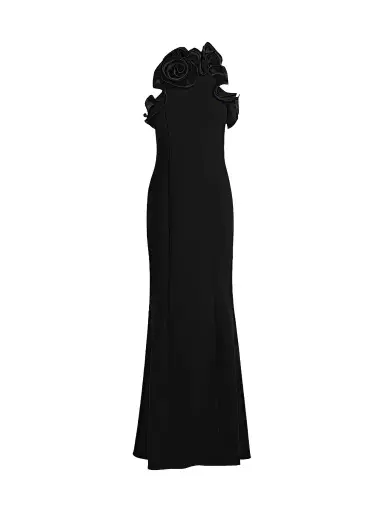 Teri Jon by Rickie Freeman Women's Rosette Ruffled Gown - Black - Size 18 | Thumbnail 1