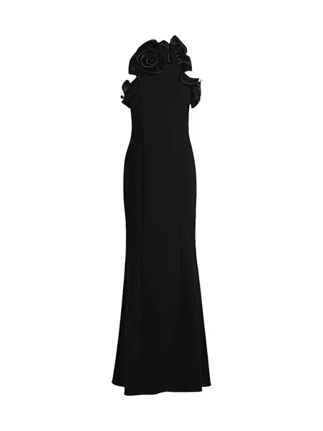 Teri Jon by Rickie Freeman Women's Rosette Ruffled Gown - Black
