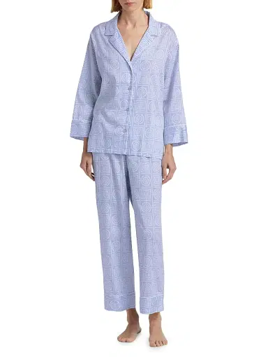 Natori Women's Infinity Cotton Sateen Pajama Set - Powder Blue - Size XL | Thumbnail 3