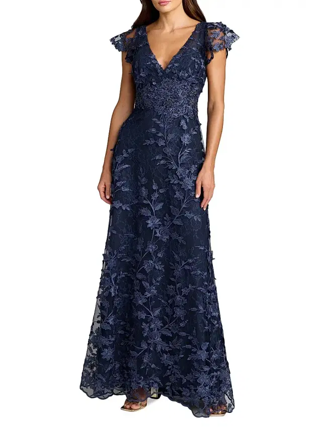 Mac Duggal Women's Floral Appliqué Tulle Gown - Midnight