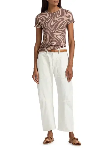 L'AGENCE Women's Ressi Sepia Swirl T-Shirt - Sepia Brown Abstract | Thumbnail 2