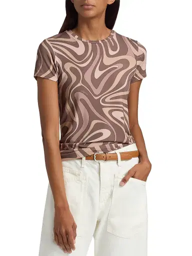 L'AGENCE Women's Ressi Sepia Swirl T-Shirt - Sepia Brown Abstract | Thumbnail 3