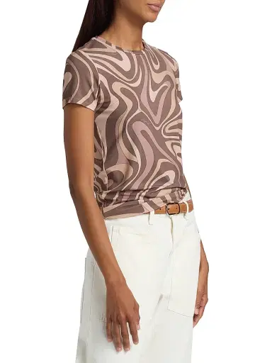 L'AGENCE Women's Ressi Sepia Swirl T-Shirt - Sepia Brown Abstract | Thumbnail 4