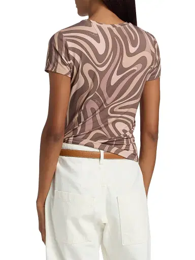 L'AGENCE Women's Ressi Sepia Swirl T-Shirt - Sepia Brown Abstract | Thumbnail 5