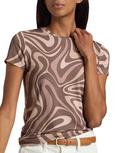 L'AGENCE Women's Ressi Sepia Swirl T-Shirt - Sepia Brown Abstract | Thumbnail 6