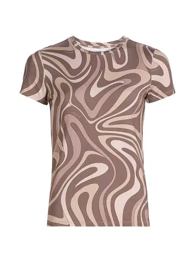 L'AGENCE Women's Ressi Sepia Swirl T-Shirt - Sepia Brown Abstract | Thumbnail 1