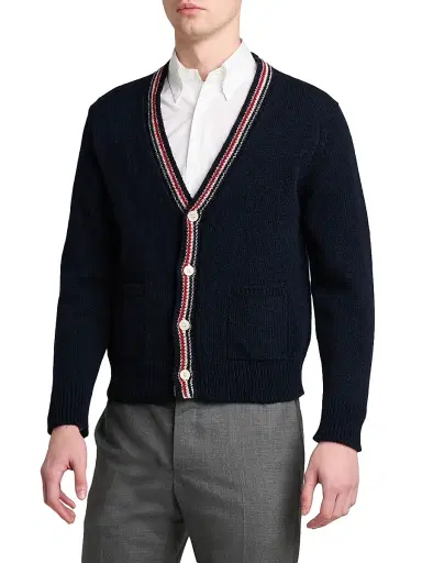 Thom Browne Men's Donegal RWB Stripe Wool-Mohair Cardigan - Navy - Size XXL | Thumbnail 4 Thom Browne Men's Donegal RWB Stripe Wool-Mohair Cardigan - Navy - Size XXL | Thumbnail 4