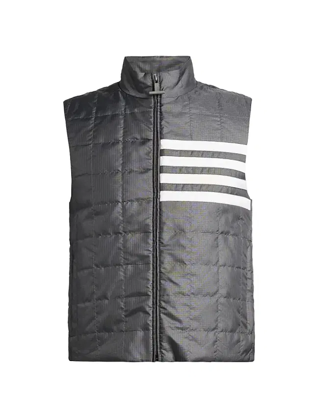 Thom Browne Men's 4-Bar Shiny Ripstop Liner Vest - Dark Grey