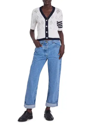 Thom Browne Women's Argyle Pointelle Knit Short-Sleeve Cardigan | Thumbnail 2 Thom Browne Women's Argyle Pointelle Knit Short-Sleeve Cardigan | Thumbnail 2