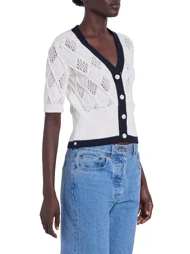 Thom Browne Women's Argyle Pointelle Knit Short-Sleeve Cardigan | Thumbnail 4 Thom Browne Women's Argyle Pointelle Knit Short-Sleeve Cardigan | Thumbnail 4