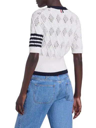Thom Browne Women's Argyle Pointelle Knit Short-Sleeve Cardigan | Thumbnail 5 Thom Browne Women's Argyle Pointelle Knit Short-Sleeve Cardigan | Thumbnail 5