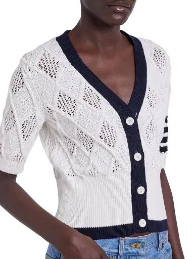 Thom Browne Women's Argyle Pointelle Knit Short-Sleeve Cardigan | Thumbnail 6 Thom Browne Women's Argyle Pointelle Knit Short-Sleeve Cardigan | Thumbnail 6