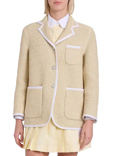 Thom Browne Women's Straw Piping Soft Shoulder Sport Coat - Muslin - Size 4 | Thumbnail 3 Thom Browne Women's Straw Piping Soft Shoulder Sport Coat - Muslin - Size 4 | Thumbnail 3