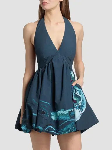 AMUR Women's Renesmee Printed Halterneck Mini Dress - Jellyfish Drift | Thumbnail 3
