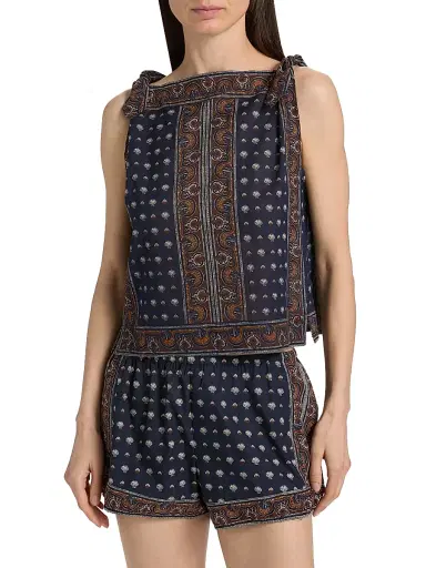 DÔEN Women's Amalia Shell-Print Cotton Top - Bleu Foulard De La Mer | Thumbnail 3 DÔEN Women's Amalia Shell-Print Cotton Top - Bleu Foulard De La Mer | Thumbnail 3