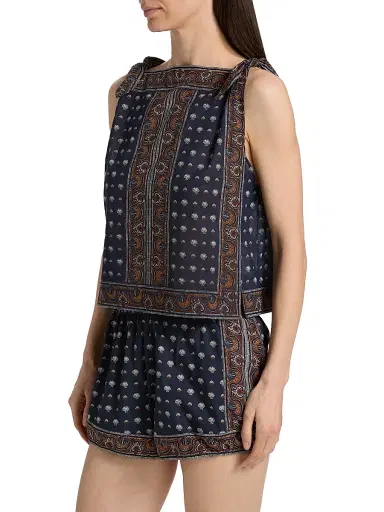 DÔEN Women's Amalia Shell-Print Cotton Top - Bleu Foulard De La Mer | Thumbnail 4 DÔEN Women's Amalia Shell-Print Cotton Top - Bleu Foulard De La Mer | Thumbnail 4
