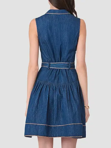 Shoshanna Women's Mae Denim Tie-Waist Mini Dress | Thumbnail 3 Shoshanna Women's Mae Denim Tie-Waist Mini Dress | Thumbnail 3