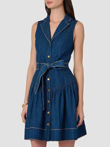 Shoshanna Women's Mae Denim Tie-Waist Mini Dress | Thumbnail 4 Shoshanna Women's Mae Denim Tie-Waist Mini Dress | Thumbnail 4