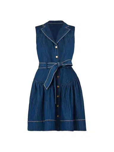 Shoshanna Women's Mae Denim Tie-Waist Mini Dress | Thumbnail 1 Shoshanna Women's Mae Denim Tie-Waist Mini Dress | Thumbnail 1