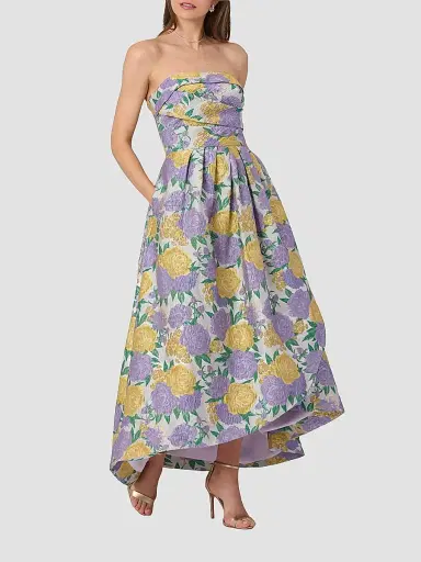 Shoshanna Women's Carlisle Pleated Floral Jacquard Strapless Maxi Dress - Lavender Multi | Thumbnail 2 Shoshanna Women's Carlisle Pleated Floral Jacquard Strapless Maxi Dress - Lavender Multi | Thumbnail 2