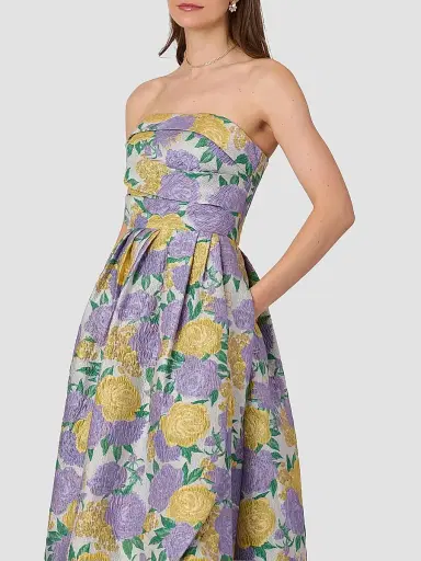 Shoshanna Women's Carlisle Pleated Floral Jacquard Strapless Maxi Dress - Lavender Multi | Thumbnail 4 Shoshanna Women's Carlisle Pleated Floral Jacquard Strapless Maxi Dress - Lavender Multi | Thumbnail 4