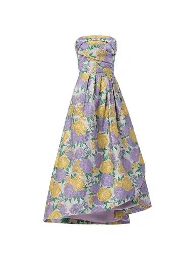 Shoshanna Women's Carlisle Pleated Floral Jacquard Strapless Maxi Dress - Lavender Multi | Thumbnail 1 Shoshanna Women's Carlisle Pleated Floral Jacquard Strapless Maxi Dress - Lavender Multi | Thumbnail 1
