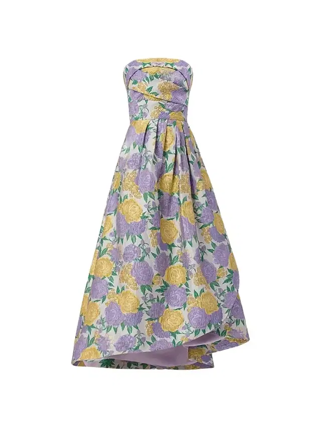 Shoshanna Women's Carlisle Pleated Floral Jacquard Strapless Maxi Dress - Lavender Multi