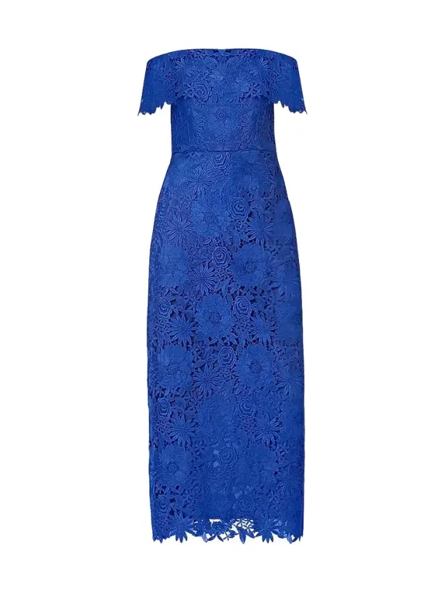Shoshanna Women's Avril Floral Lace A-Line Midi Dress - Cobalt