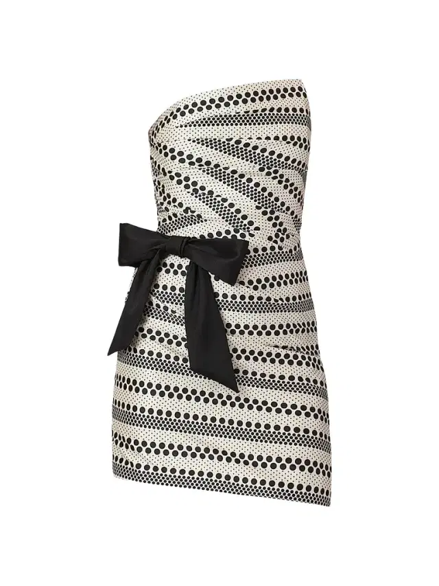 Shoshanna Women's Shelley Geometric-Pattern Bow Strapless Mini Dress - Ecru Jet