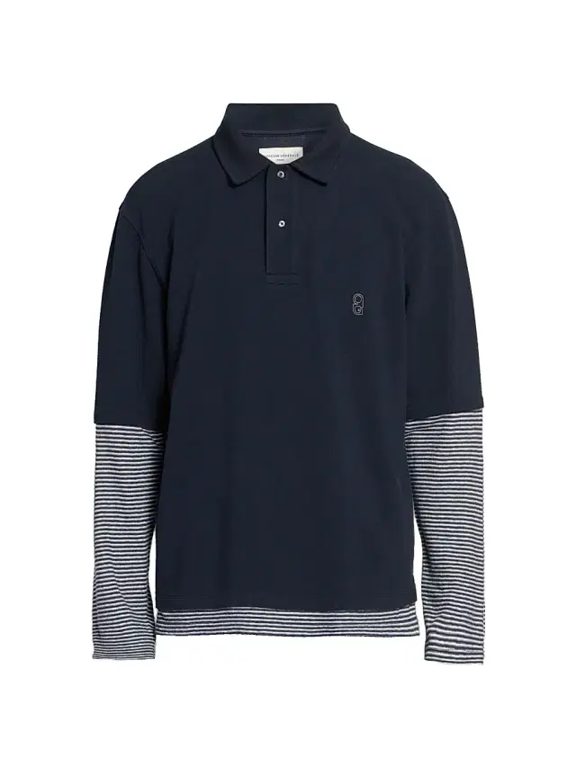 Officine Générale Men's Percy Layered Polo Shirt - Navy Green Grey