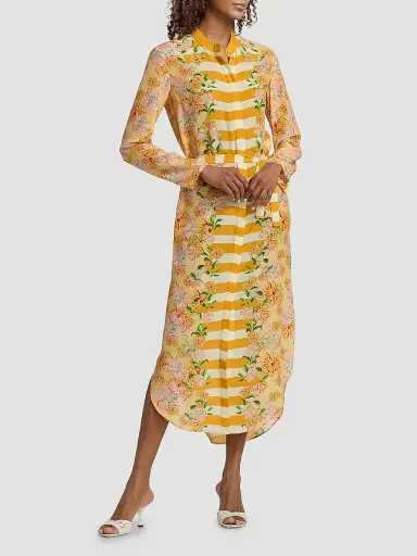 Saloni Women's Molly-D Silk Belted Midi Shirtdress - Windflower Stripe Placement - Size 12 | Thumbnail 2 Saloni Women's Molly-D Silk Belted Midi Shirtdress - Windflower Stripe Placement - Size 12 | Thumbnail 2