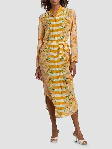Saloni Women's Molly-D Silk Belted Midi Shirtdress - Windflower Stripe Placement - Size 12 | Thumbnail 3 Saloni Women's Molly-D Silk Belted Midi Shirtdress - Windflower Stripe Placement - Size 12 | Thumbnail 3
