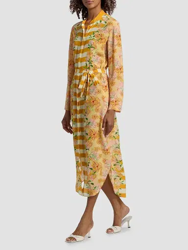 Saloni Women's Molly-D Silk Belted Midi Shirtdress - Windflower Stripe Placement - Size 12 | Thumbnail 4 Saloni Women's Molly-D Silk Belted Midi Shirtdress - Windflower Stripe Placement - Size 12 | Thumbnail 4