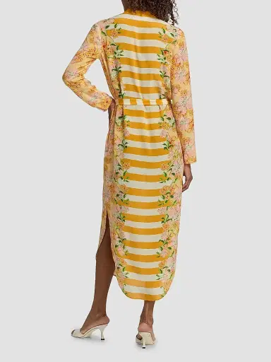 Saloni Women's Molly-D Silk Belted Midi Shirtdress - Windflower Stripe Placement - Size 12 | Thumbnail 5 Saloni Women's Molly-D Silk Belted Midi Shirtdress - Windflower Stripe Placement - Size 12 | Thumbnail 5