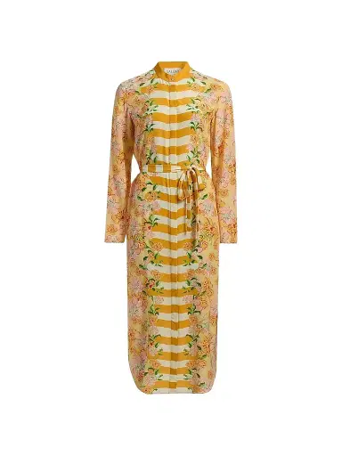 Saloni Women's Molly-D Silk Belted Midi Shirtdress - Windflower Stripe Placement - Size 12 | Thumbnail 1 Saloni Women's Molly-D Silk Belted Midi Shirtdress - Windflower Stripe Placement - Size 12 | Thumbnail 1