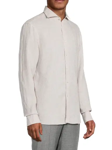 Canali Men's Linen Sport Shirt - Light Tan - Size Medium | Thumbnail 4