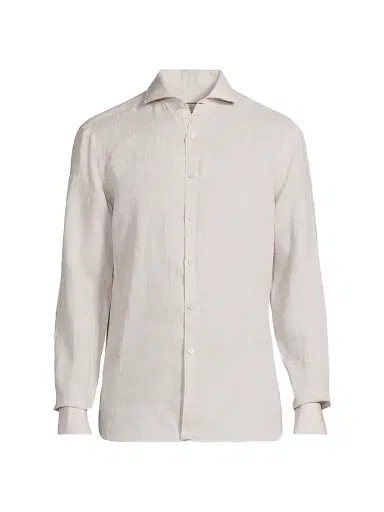 Canali Men's Linen Sport Shirt - Light Tan | Thumbnail 1 Canali Men's Linen Sport Shirt - Light Tan | Thumbnail 1