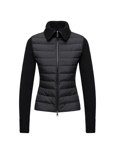 Moncler Women's Down Filled Zip Up Cardigan in Wool - Black | Thumbnail 1 Moncler Women's Down Filled Zip Up Cardigan in Wool - Black | Thumbnail 1