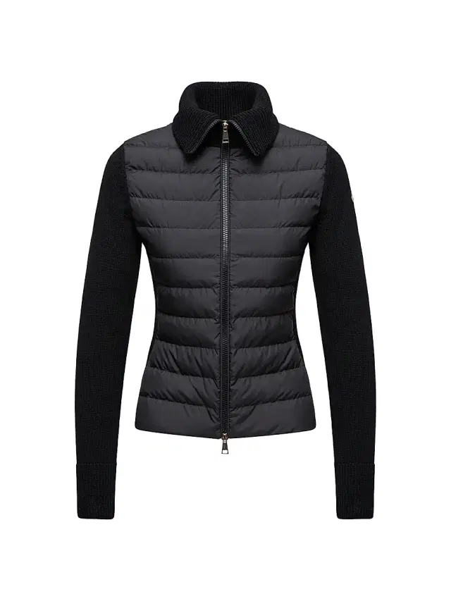 Moncler Women's Down Filled Zip Up Cardigan in Wool - Black