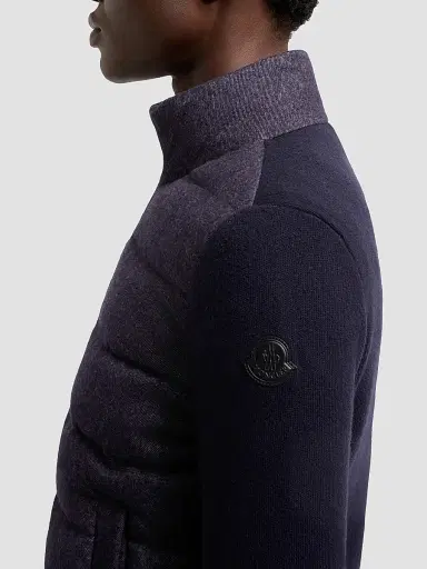 Moncler Women's Down-Filled Cardigan in Wool and Cashmere - Navy Blue | Thumbnail 4