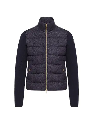Moncler Women's Down-Filled Cardigan in Wool and Cashmere - Navy Blue | Thumbnail 1