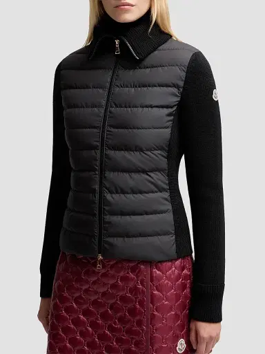 Moncler Women's Down-Filled Cardigan in Wool - Black | Thumbnail 2