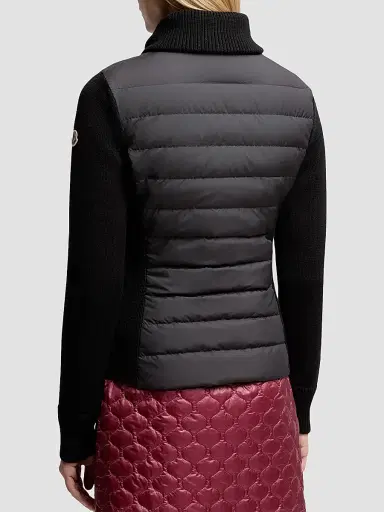Moncler Women's Down-Filled Cardigan in Wool - Black | Thumbnail 3