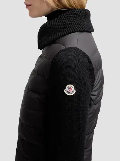 Moncler Women's Down-Filled Cardigan in Wool - Black | Thumbnail 4