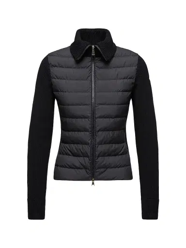 Moncler Women's Down-Filled Cardigan in Wool - Black | Thumbnail 1