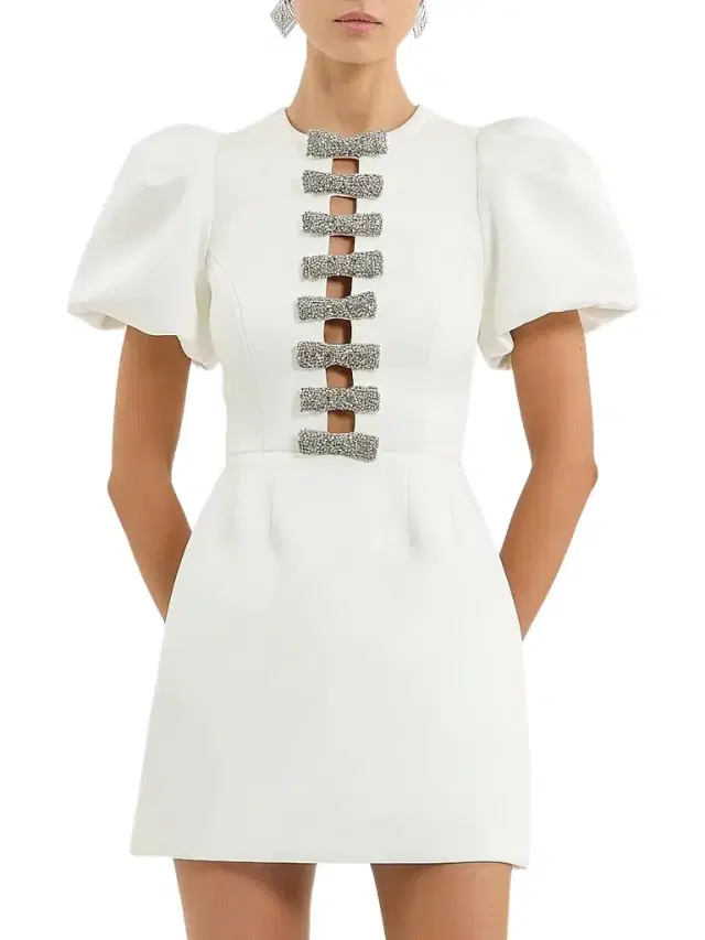 Rebecca Vallance Women's Blaise Embellished-Bow Puff-Sleeve Minidress -