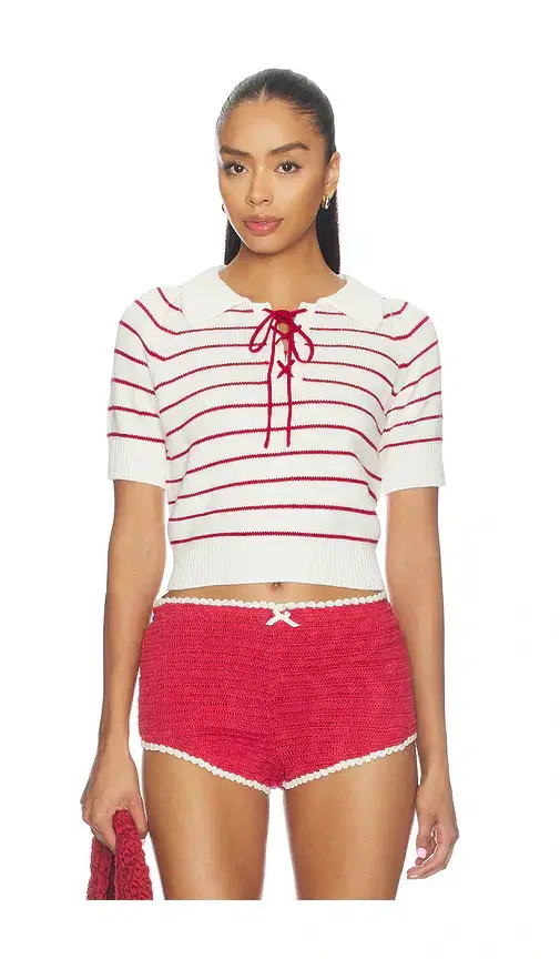 For Love & Lemons Betsy Striped Polo Tee