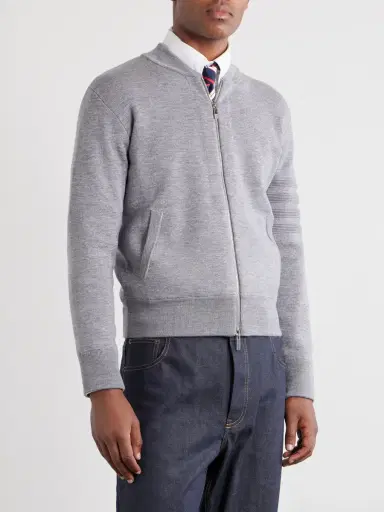 Thom Browne Striped Wool, Linen and Cotton-Blend Zip-Up Cardigan - Men | Thumbnail 3 Thom Browne Striped Wool, Linen and Cotton-Blend Zip-Up Cardigan - Men | Thumbnail 3