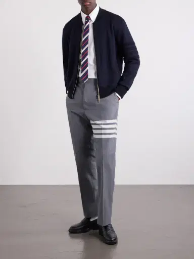 Thom Browne Striped Wool, Linen and Cotton-Blend Zip-Up Cardigan - Men | Thumbnail 2 Thom Browne Striped Wool, Linen and Cotton-Blend Zip-Up Cardigan - Men | Thumbnail 2