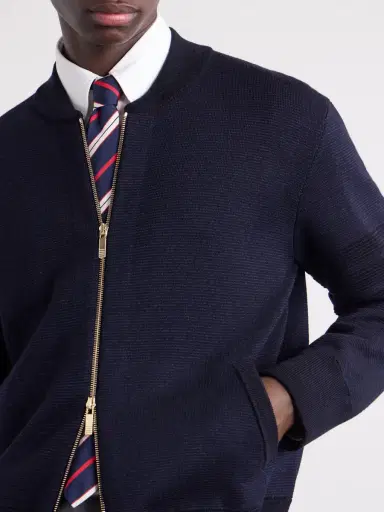 Thom Browne Striped Wool, Linen and Cotton-Blend Zip-Up Cardigan - Men | Thumbnail 5 Thom Browne Striped Wool, Linen and Cotton-Blend Zip-Up Cardigan - Men | Thumbnail 5